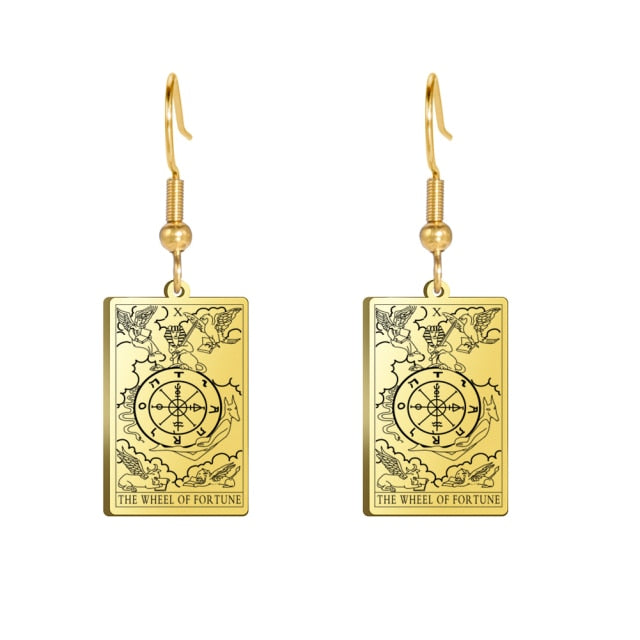 Classic Tarot Card Earrings | Major Arcana Silver or Gold Dangle Pendants | Apollo Tarot Shop