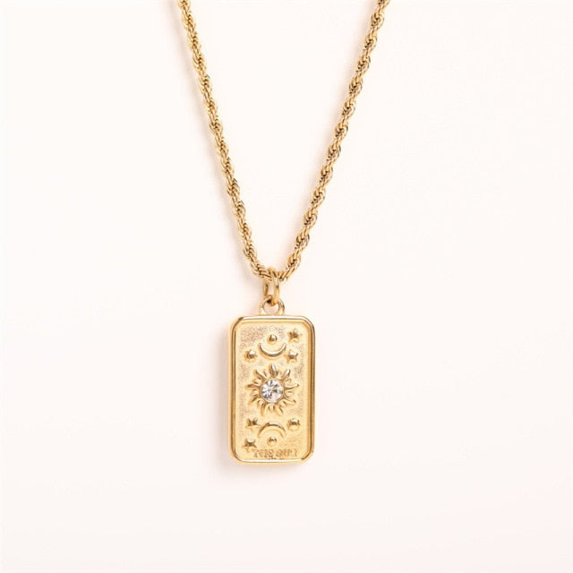 Vintage Tarot Necklace | Gold Stainless Steel | The Sun, The Star, The Lovers Tarot Cards | Apollo Tarot