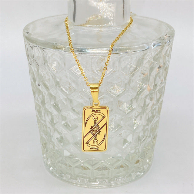 Tarot Card Necklace | Major Arcana Carving | Stainless Steel Metaphysical Jewelry | Apollo Tarot