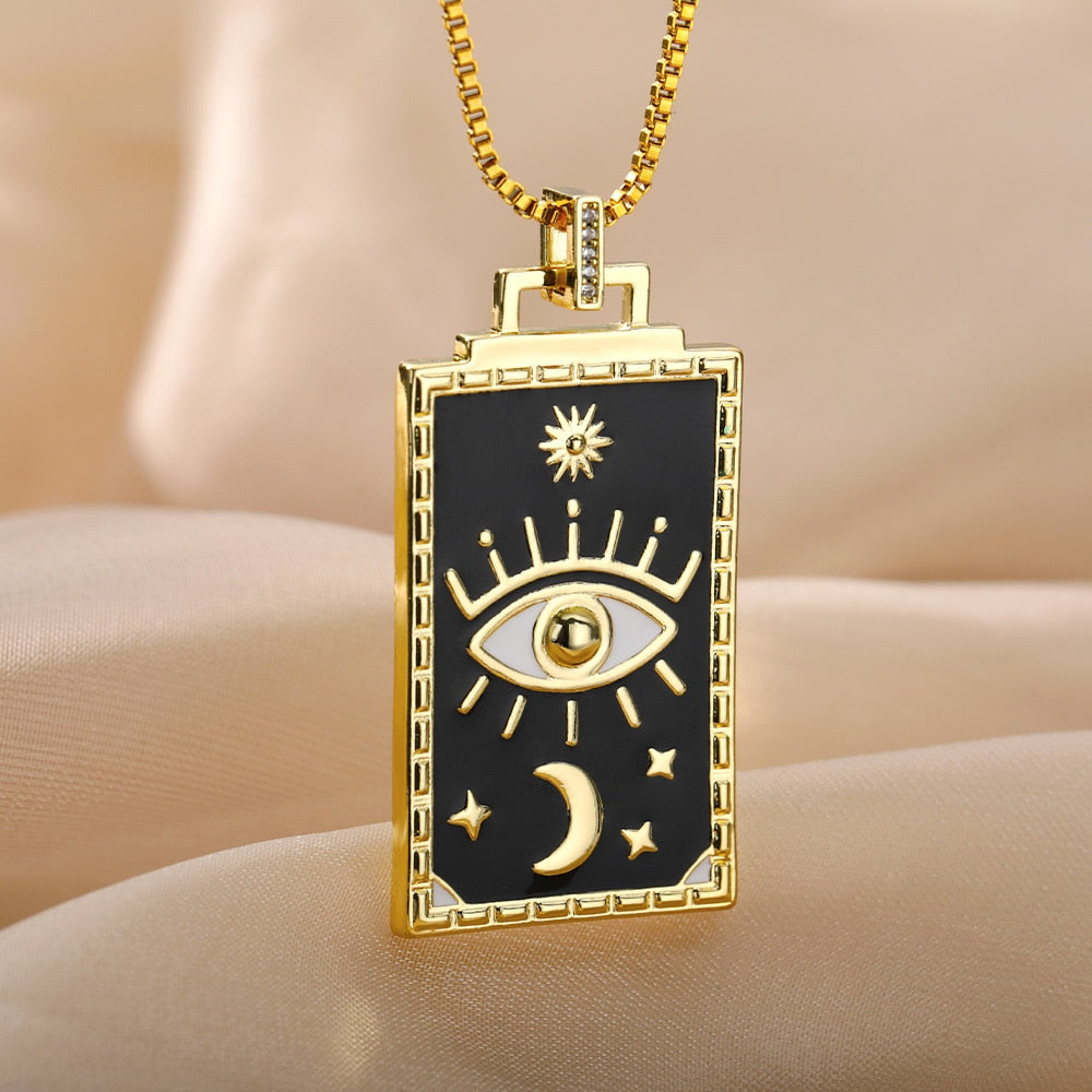 🧿 Evil Eye Necklace | Hamsa Hand Charm | Tarot Card Shaped Pendants