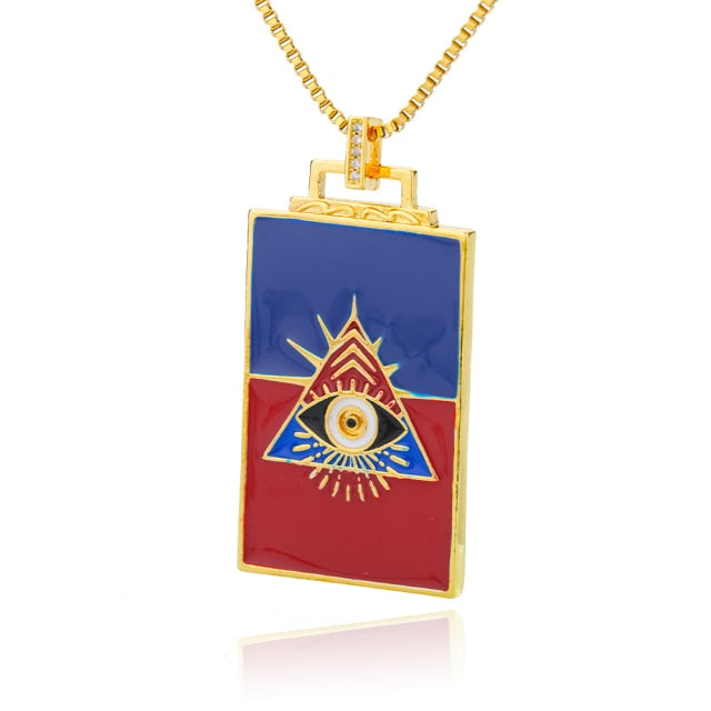 🧿 Evil Eye Necklace | Hamsa Hand Charm | Tarot Card Shaped Pendants