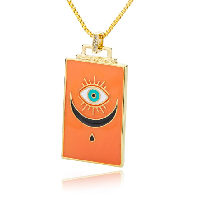 🧿 Evil Eye Necklace | Hamsa Hand Charm | Tarot Card Shaped Pendants