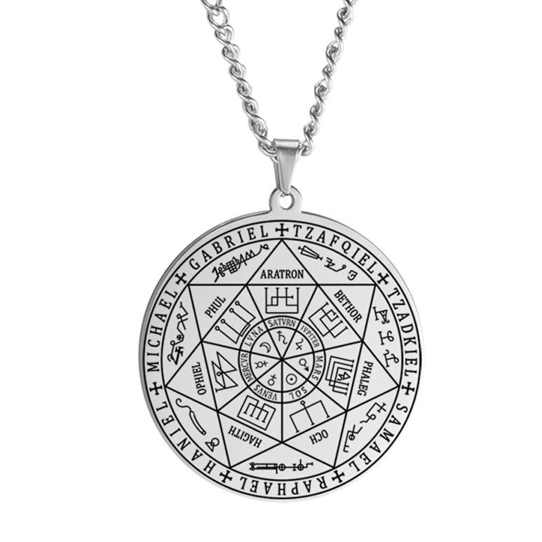 Archangel Sigil Necklaces | Angel Magick Talisman Enochian Amulet | Stainless Steel Long Chain Round Pendants | Apollo Tarot Shop