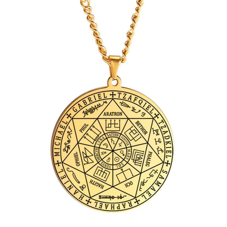 Archangel Sigil Necklaces | Angel Magick Talisman Enochian Amulet | Stainless Steel Long Chain Round Pendants | Apollo Tarot Shop