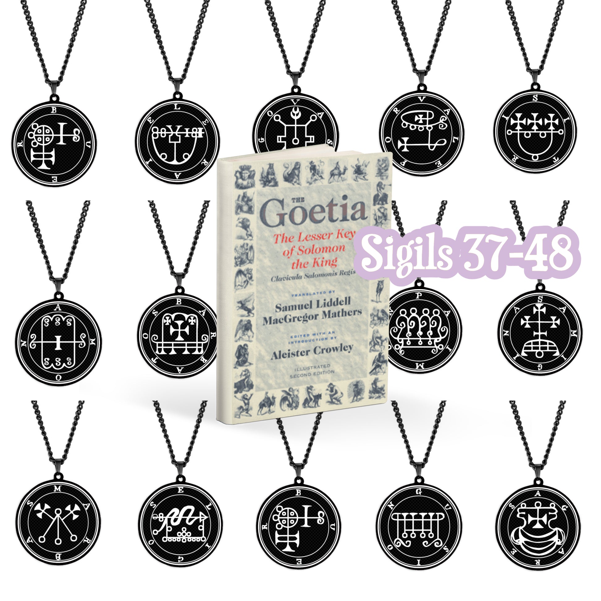 Black Pendant Necklace With Seals Of The 72 Spirits In The Lesser Key of Solomon | King Asmoday Demon Origins Goetia Goth Jewelry | Apollo Tarot Jewelry Shop