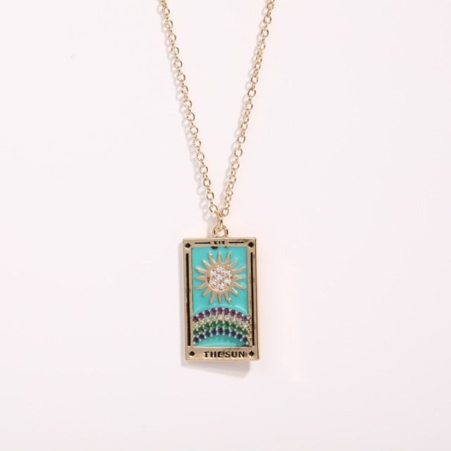 Vintage Tarot Necklace for Women | The Sun, The Moon, The Star Cards | Enamel Zircon Pendants | Apollo Tarot
