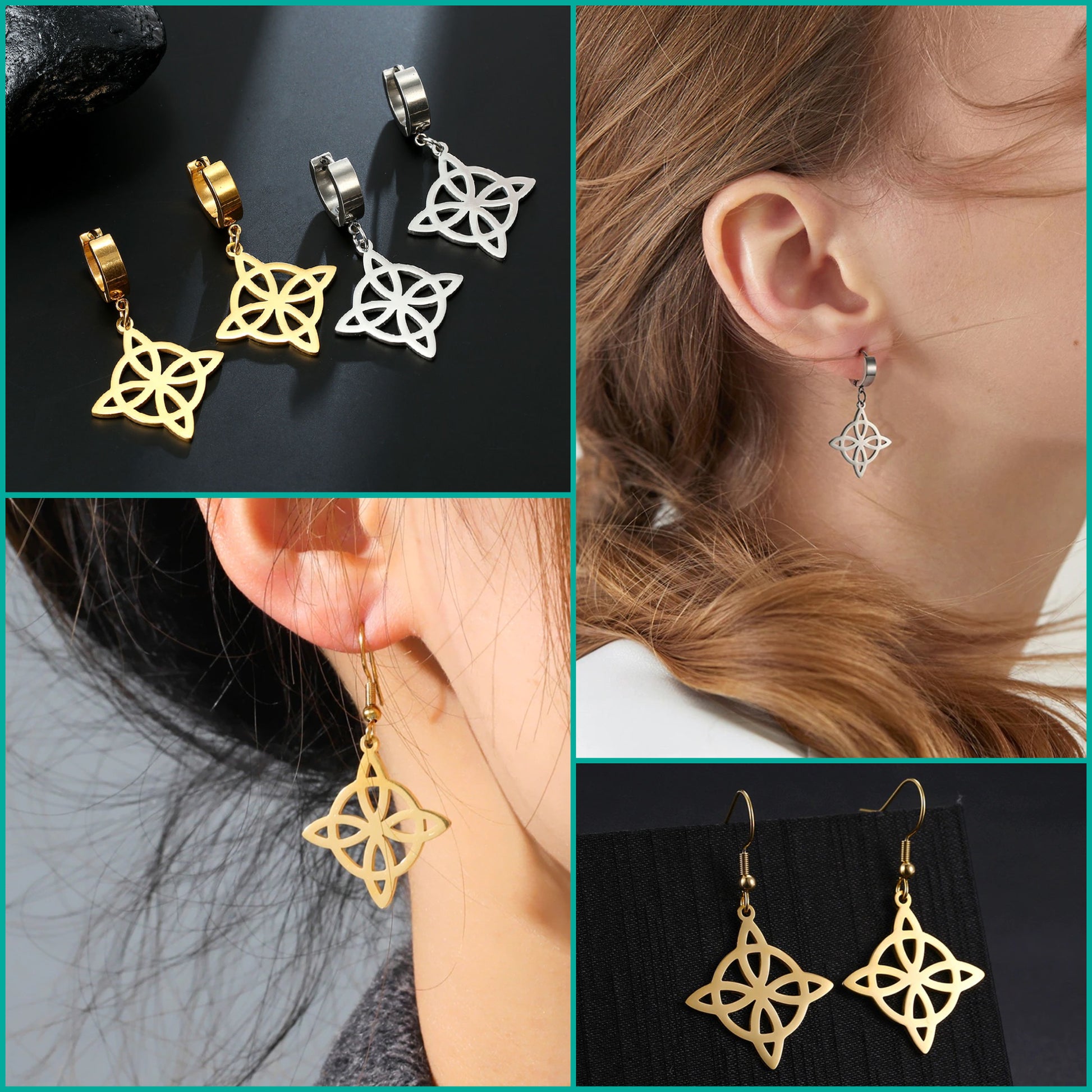 Witch's Knot Jewelry | Witchy Celtic Necklace, Bracelet, Earring, & Ring Four-Piece Set | Witchcraft Amulet Gift For Wiccan Pagan Women | Apollo Tarot Shop