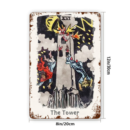 Tin Sign Of The Tower Tarot Card Painting • Major Arcana Waite-Style Cards Vintage Metal Print • Apollo Tarot Design Shop