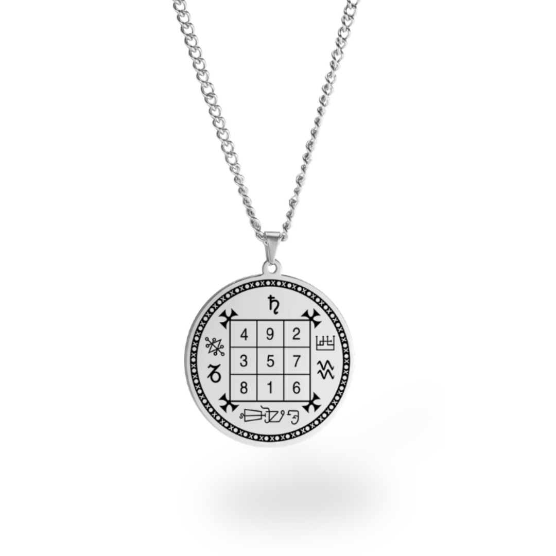 Magic Square Necklace | Planetary Kameas Talisman | Kabbalah Silver Color Stainless Steel Pendants