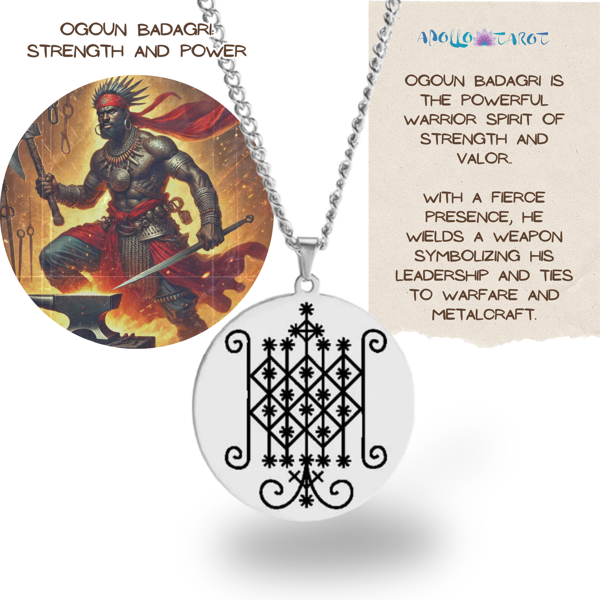 Voodoo Veve Symbols Necklace • Magick Sigil Stainless Steel Silver Pendant • Vodou Jewelry Lwa Loa Amulet • Afro-Caribbean Spiritual Talisman • Apollo Tarot Design Shop