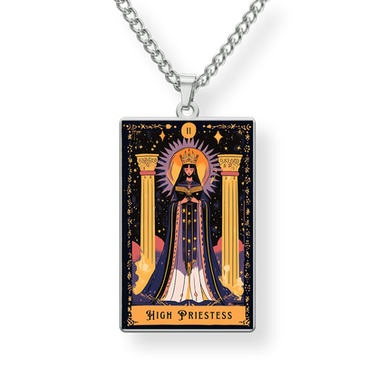 Pendant with 'High Priestess' tarot card design on a white background