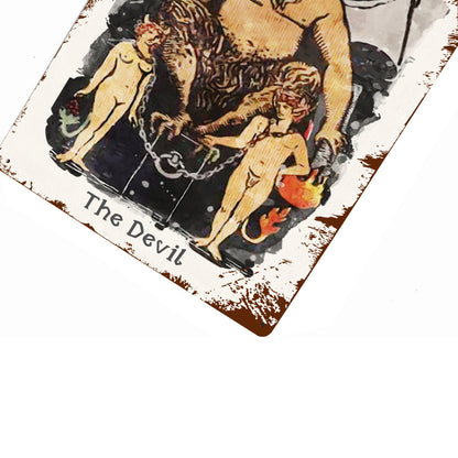 Tin Sign Of The Devil Tarot Card Painting • Major Arcana Waite-Style Cards Vintage Metal Print • Apollo Tarot Design Shop