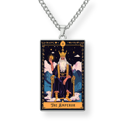 Pendant with 'The Emperor' tarot card design on a white background