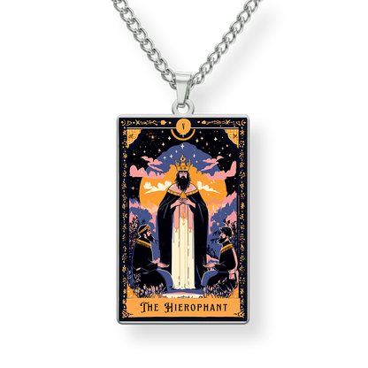 Pendant with 'The Hierophant' tarot card design on a white background