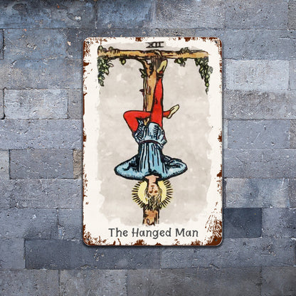 Tin Sign Of The Hanged Man Tarot Card Painting • Major Arcana Waite-Style Cards Vintage Metal Print  • Apollo Tarot Design Shop