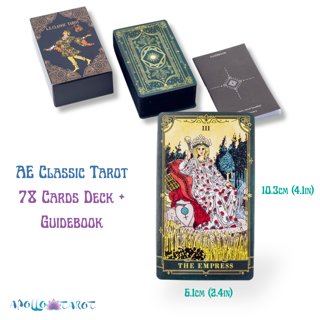 AE Classic Tarot cards with packaging and guidebook on a white background