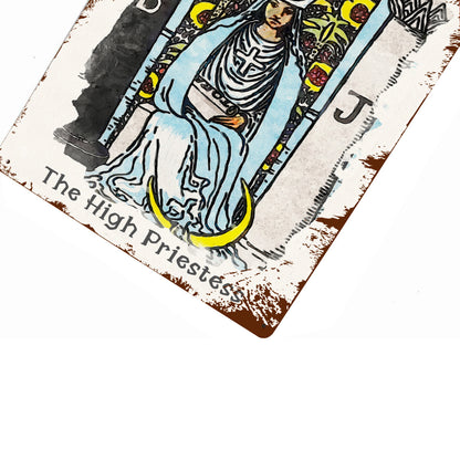 Tin Sign Of The High Priestess Tarot Card Painting • Major Arcana Waite-Style Cards Vintage Metal Print • Apollo Tarot Design Shop