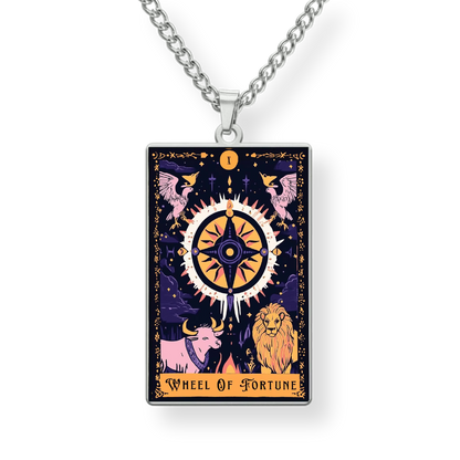 Necklace with a pendant featuring the 'Wheel of Fortune' design on a white background