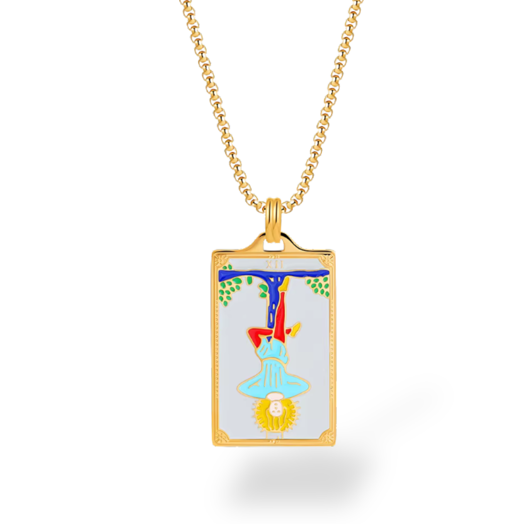 Necklace with a colorful pendant on a white background