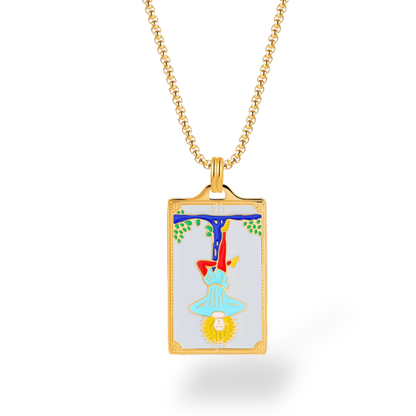 Necklace with a colorful pendant on a white background