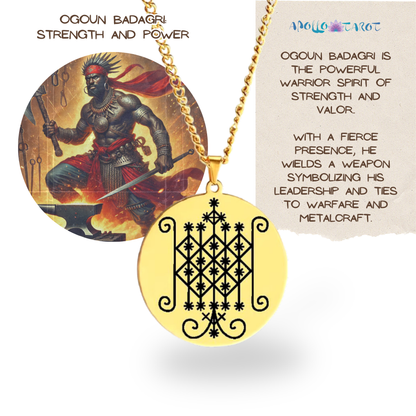 Gold Voodoo Veve Sigil Charm Necklace • Vodou Lwa Loa Amulet Talisman • Stainless Steel Pendant For Afro Spiritual Men And Witchy Women • Apollo Tarot Esoteric Jewelry Shop