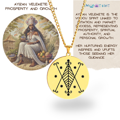 Gold Voodoo Veve Sigil Charm Necklace • Vodou Lwa Loa Amulet Talisman • Stainless Steel Pendant For Afro Spiritual Men And Witchy Women • Apollo Tarot Esoteric Jewelry Shop