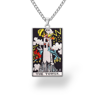 Colored Major Arcana Tarot Necklace – Stainless Steel Tarot Card Pendant • Witchy Spiritual Jewelry for Men & Women   • Apollo Tarot Shop