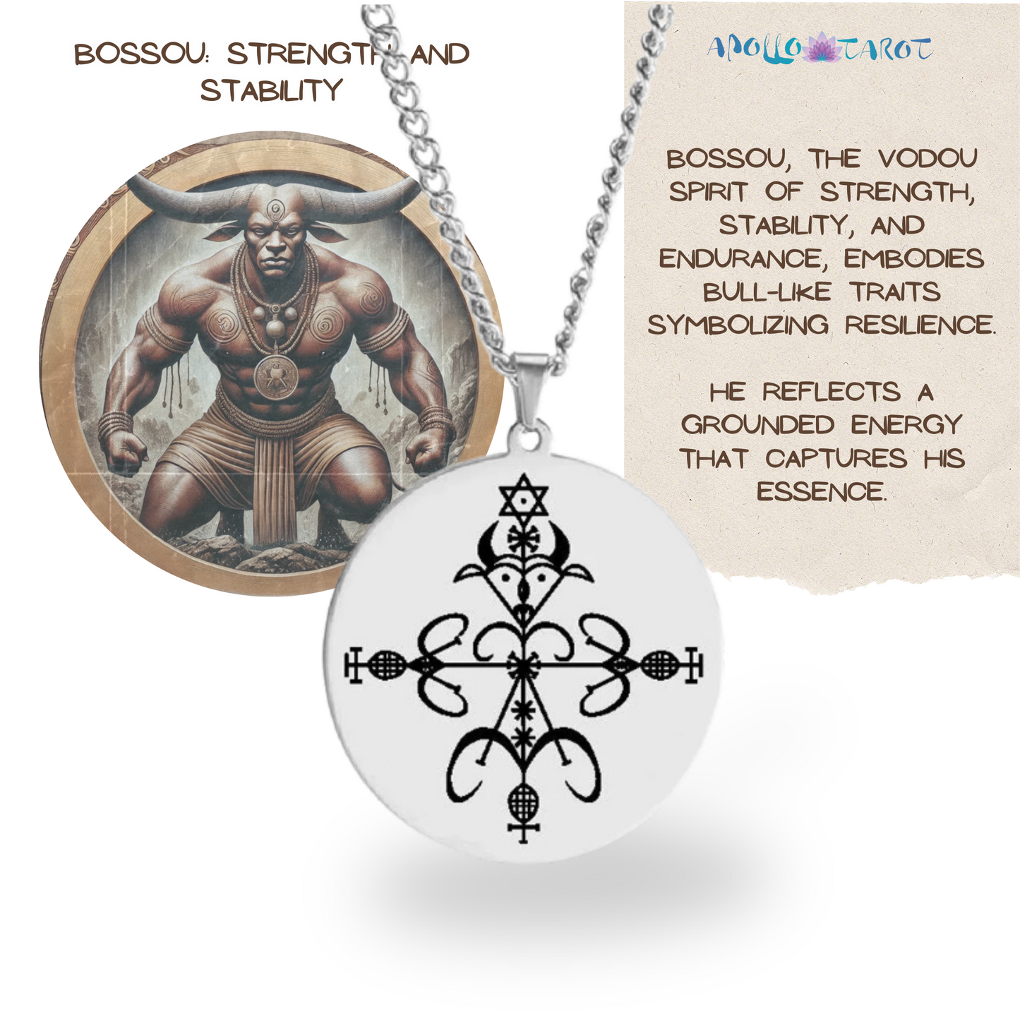 Voodoo Veve Symbols Necklace • Magick Sigil Stainless Steel Silver Pendant • Vodou Jewelry Lwa Loa Amulet • Afro-Caribbean Spiritual Talisman • Apollo Tarot Design Shop