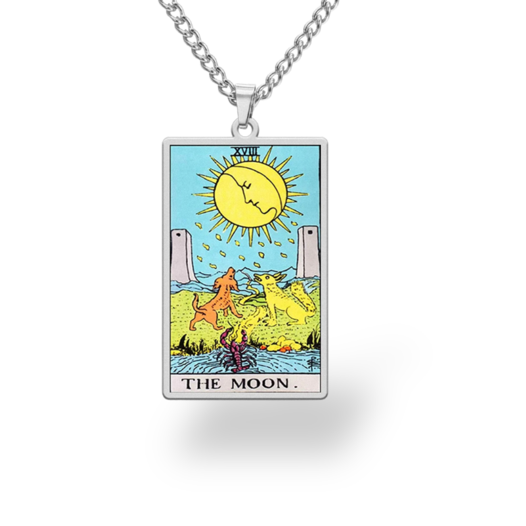 Colored Major Arcana Tarot Necklace – Stainless Steel Tarot Card Pendant • Witchy Spiritual Jewelry for Men & Women   • Apollo Tarot Shop