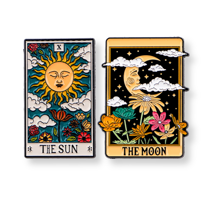 The Sun & The Moon Tarot Card Pins | 2-Set Mystical Brooches Bundle For Backpack & Clothes │ Apollo Tarot Shop