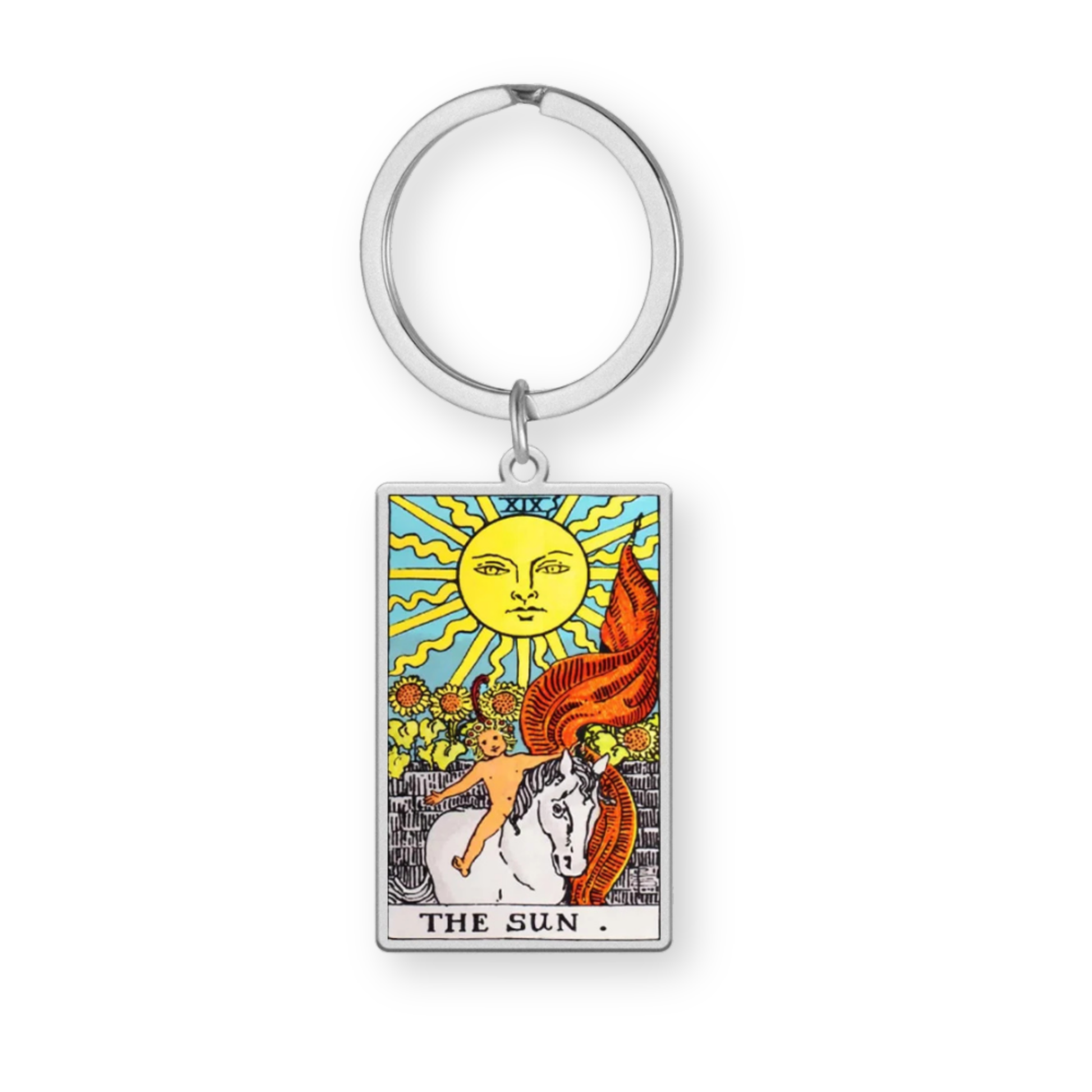 Tarot Card Keychain • Collectable Colored Waite-Style Cards Keyring With Engraved Stainless Steel Pendants • Apollo Tarot Shop
