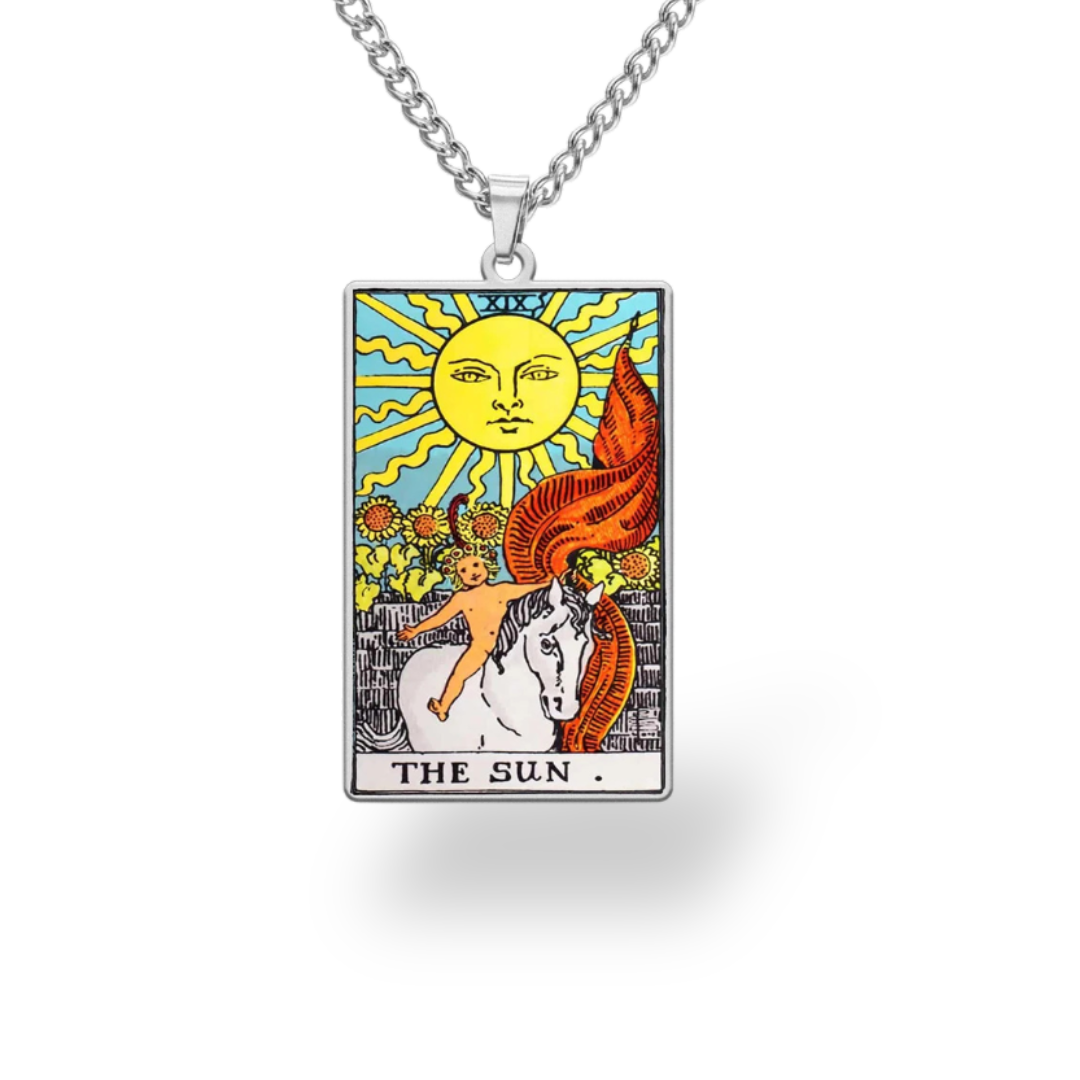Colored Major Arcana Tarot Necklace – Stainless Steel Tarot Card Pendant • Witchy Spiritual Jewelry for Men & Women   • Apollo Tarot Shop