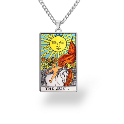 Colored Major Arcana Tarot Necklace – Stainless Steel Tarot Card Pendant • Witchy Spiritual Jewelry for Men & Women   • Apollo Tarot Shop