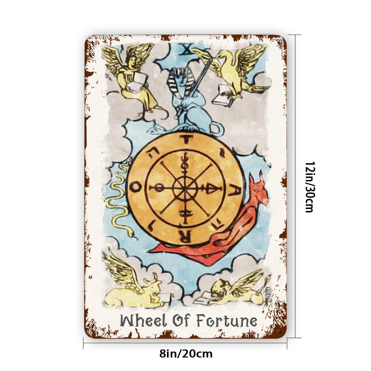 Tin Sign Of The Wheel of Fortune Tarot Card Painting • Major Arcana Waite-Style Cards Vintage Metal Print • Apollo Tarot Design Shop