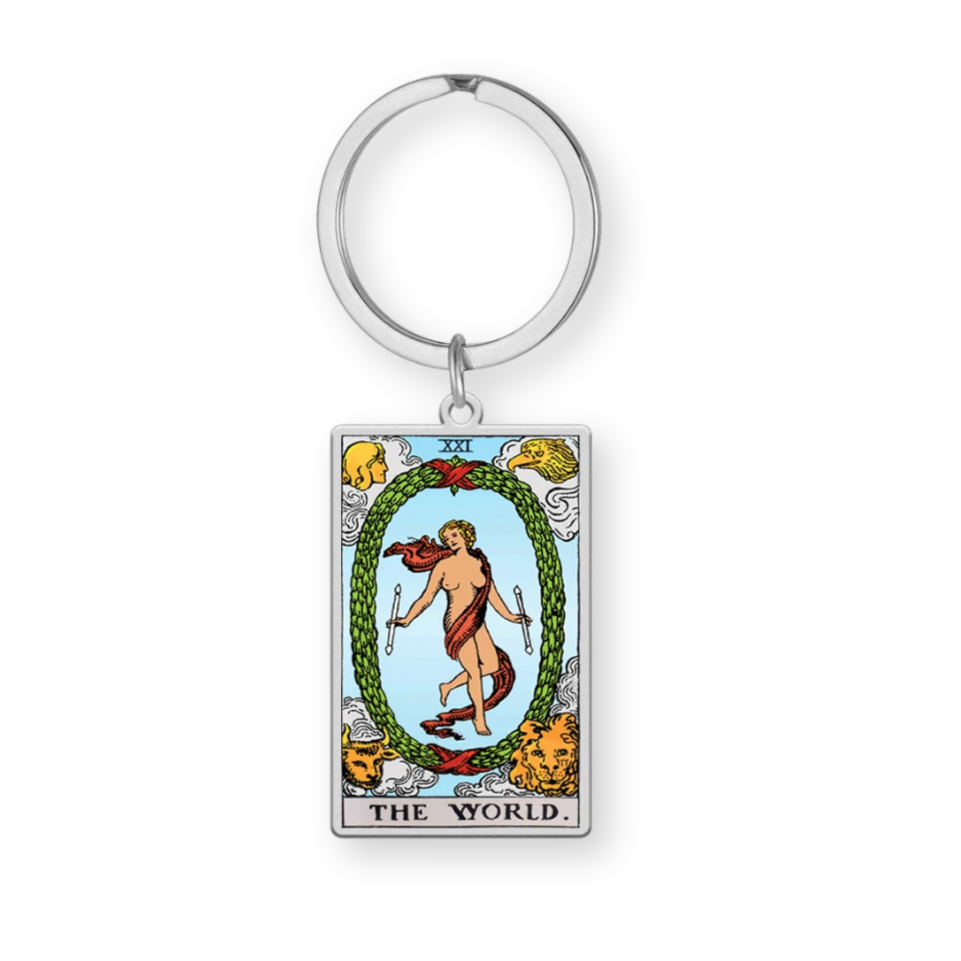 Tarot Card Keychain • Collectable Colored Waite-Style Cards Keyring With Engraved Stainless Steel Pendants • Apollo Tarot Shop