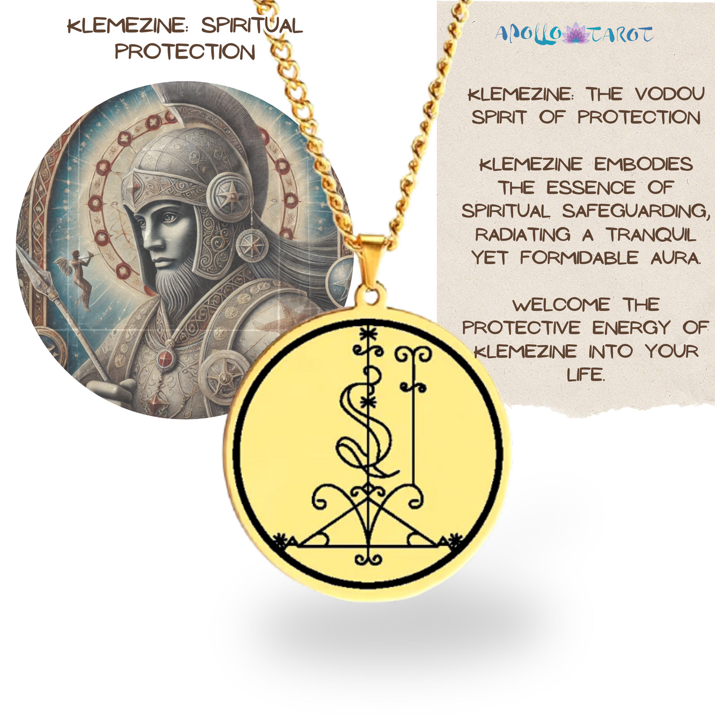 Gold Voodoo Veve Sigil Charm Necklace • Vodou Lwa Loa Amulet Talisman • Stainless Steel Pendant For Afro Spiritual Men And Witchy Women • Apollo Tarot Esoteric Jewelry Shop