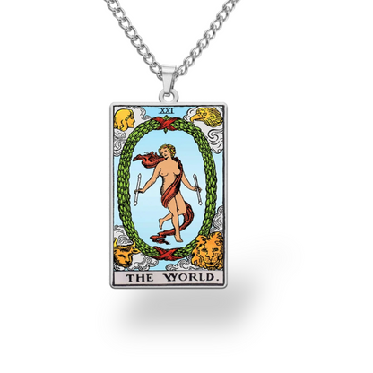 Colored Major Arcana Tarot Necklace – Stainless Steel Tarot Card Pendant • Witchy Spiritual Jewelry for Men & Women   • Apollo Tarot Shop