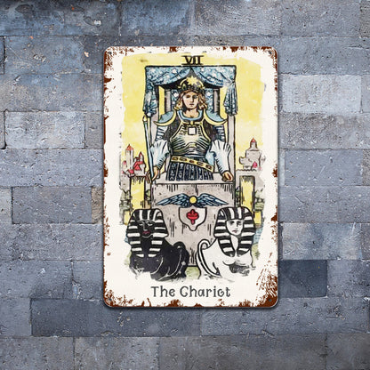 Tin Sign Of The Chariot Tarot Card Painting • Major Arcana Waite-Style Cards Vintage Metal Print • Apollo Tarot Design Shop