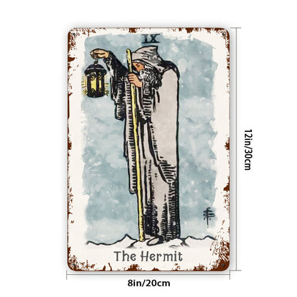 Tin Sign Of The Hermit Tarot Card Painting • Major Arcana Waite-Style Cards Vintage Metal Print • Apollo Tarot Design Shop