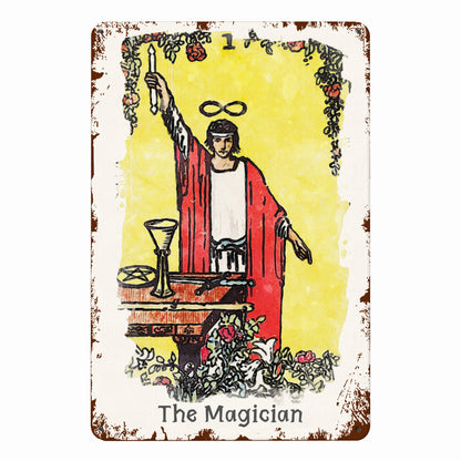 Tin Sign Of The Magician Tarot Card Painting • Major Arcana Waite-Style Cards Vintage Metal Print • Apollo Tarot Design Shop