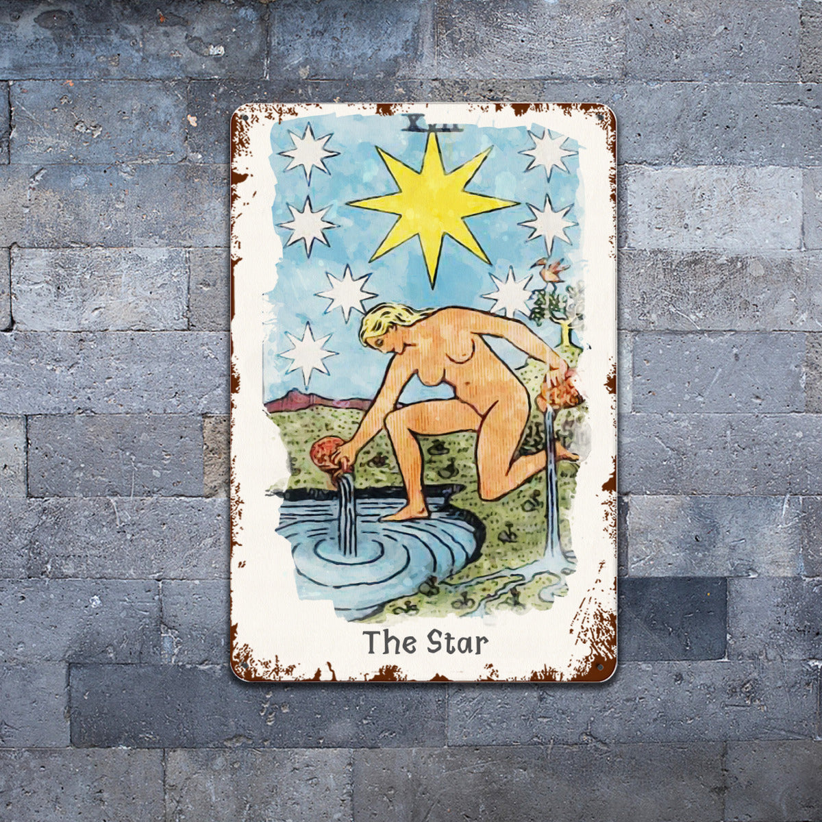 Tin Sign Of The Star Tarot Card Painting • Major Arcana Waite-Style Cards Vintage Metal Print • Apollo Tarot Design Shop