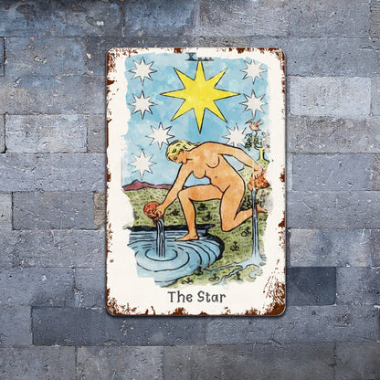 Tin Sign Of The Star Tarot Card Painting • Major Arcana Waite-Style Cards Vintage Metal Print • Apollo Tarot Design Shop