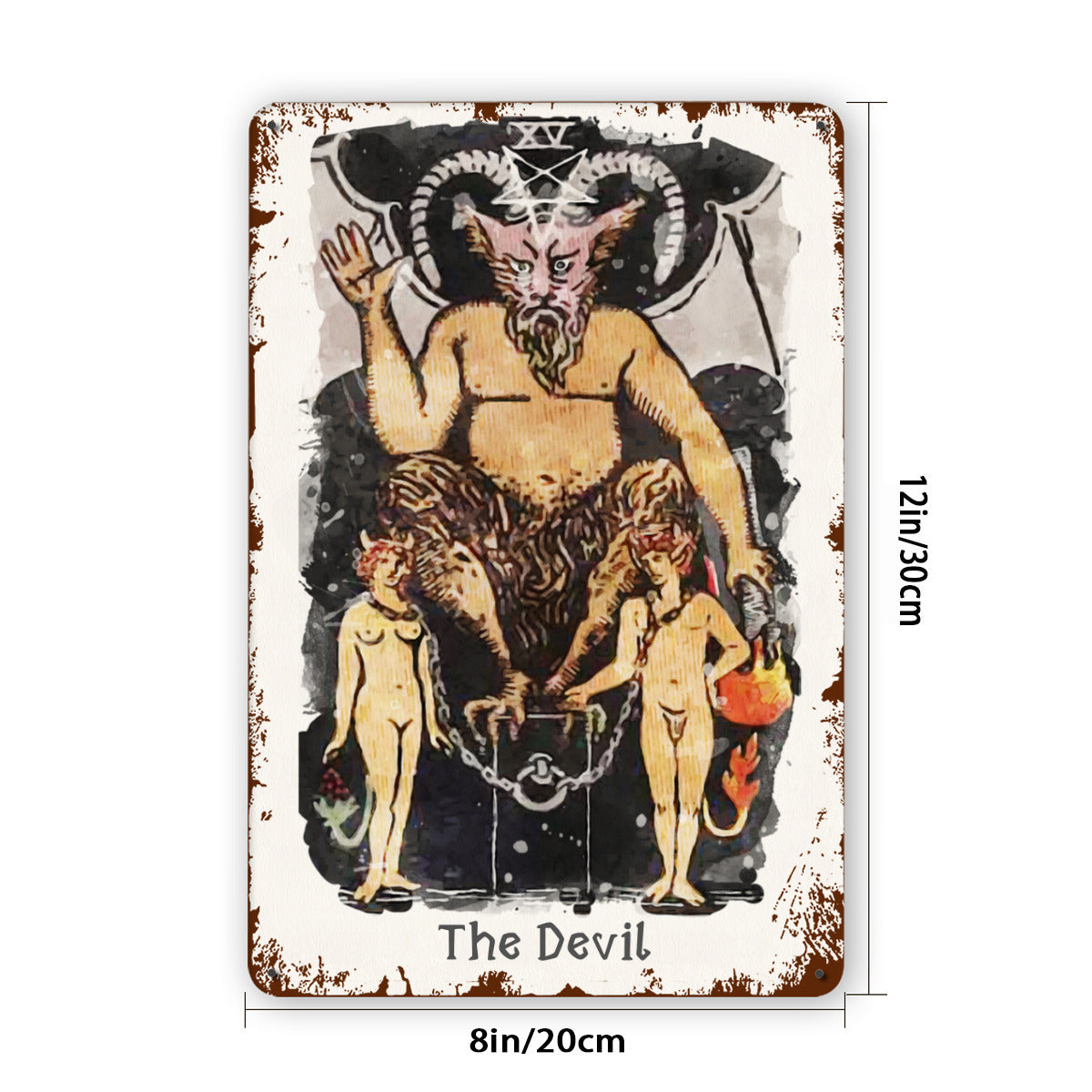 Tin Sign Of The Devil Tarot Card Painting • Major Arcana Waite-Style Cards Vintage Metal Print • Apollo Tarot Design Shop