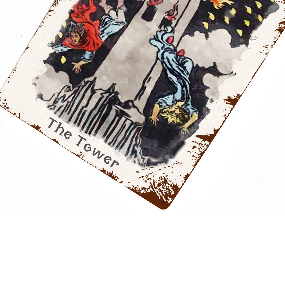 Tin Sign Of The Tower Tarot Card Painting • Major Arcana Waite-Style Cards Vintage Metal Print • Apollo Tarot Design Shop
