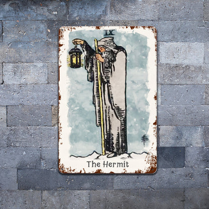 Tin Sign Of The Hermit Tarot Card Painting • Major Arcana Waite-Style Cards Vintage Metal Print • Apollo Tarot Design Shop