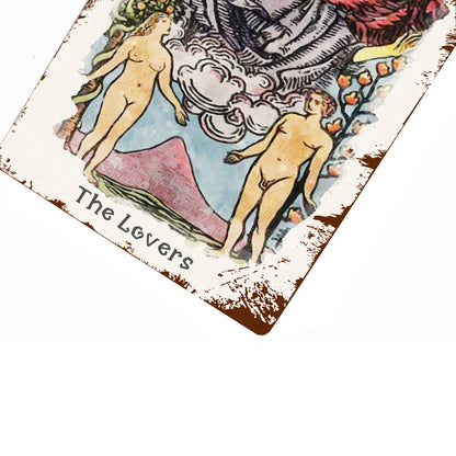 Tin Sign Of The Lovers Tarot Card Painting • Major Arcana Waite-Style Cards Vintage Metal Print • Apollo Tarot Design Shop