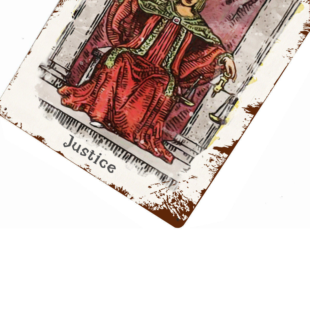 Tin Sign Of The Justice Tarot Card Painting • Major Arcana Waite-Style Cards Vintage Metal Print • Apollo Tarot Design Shop