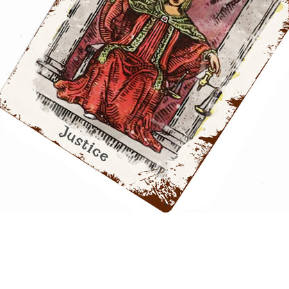 Tin Sign Of The Justice Tarot Card Painting • Major Arcana Waite-Style Cards Vintage Metal Print • Apollo Tarot Design Shop