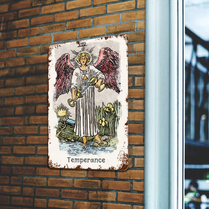 Tin Sign Of The Temperance Tarot Card Painting • Major Arcana Waite-Style Cards Vintage Metal Print