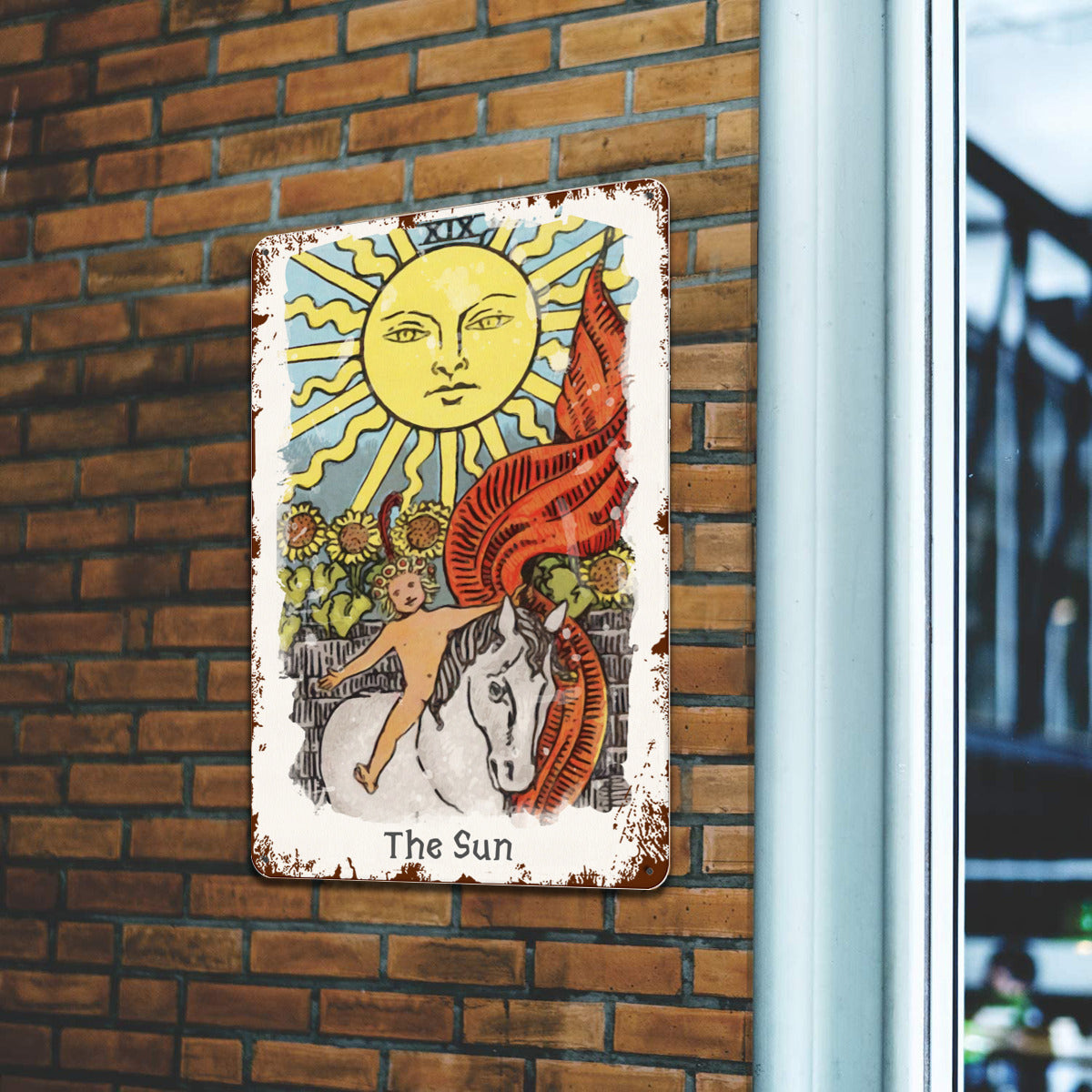 Tin Sign Of The Sun Tarot Card Painting • Major Arcana Waite-Style Cards Vintage Metal Print • Apollo Tarot Design Shop